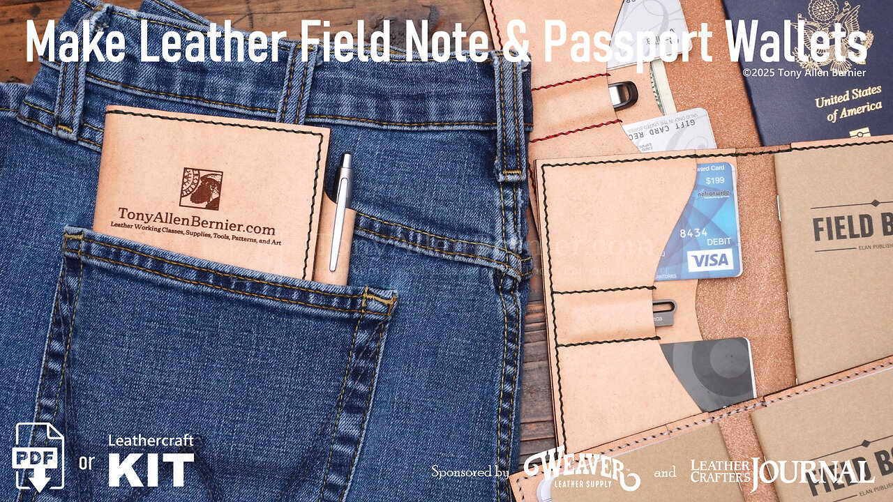 How to make Leather Field Note Book Wallets that also fit Passports with DIY craft Patterns or Kits.