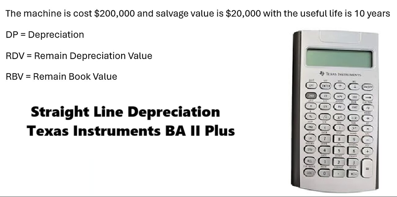 Finance Help with Texas Instruments BA II Plus: Find the straight line depreciation and book value