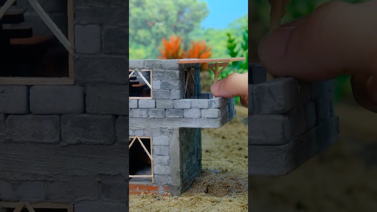 Guide on how to make a two-story F-shaped house from mini bricks. #miniature #diy #shorts