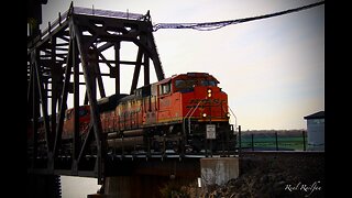 BNSF 8566 Over Railroad Bridge, Mexico and HERZOG Rock Train - St. Croix Subdivision