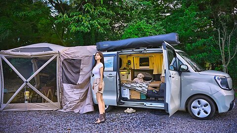 🚙 Camping with a tent attached to a Ray camper van