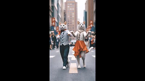 cute cat couple dancing 
