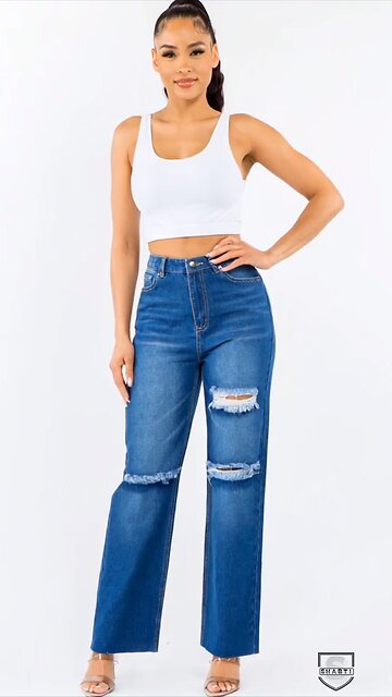 American Bazi High Waist Distressed Wide Leg Jeans👖