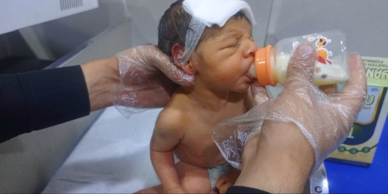 hungry Newborn baby first time feeding
