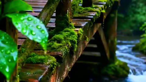 Small bridge and flowing water in the rainforest~