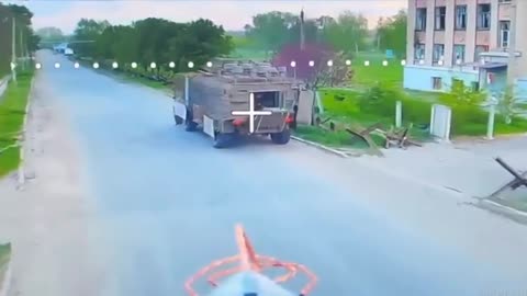 MRAP about to dismount troops while Russian FPV drone operator patiently waits for the ramp to open