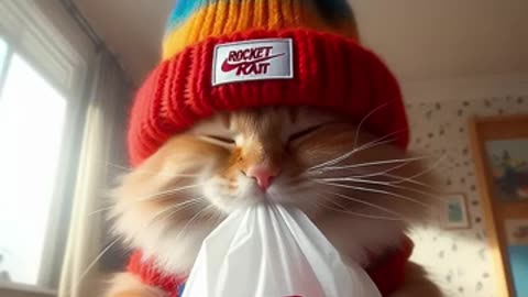 An orange cat smells a bag of air from 2017 #memes #funny