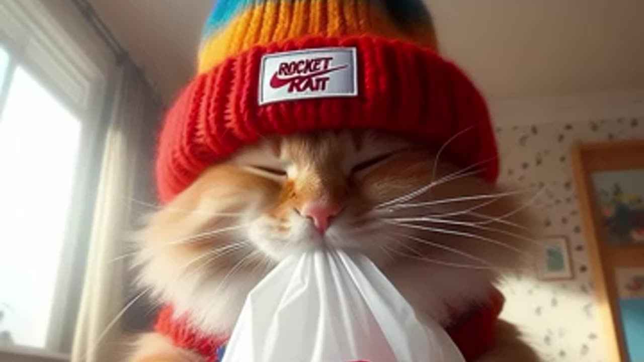 An orange cat smells a bag of air from 2017 #memes #funny