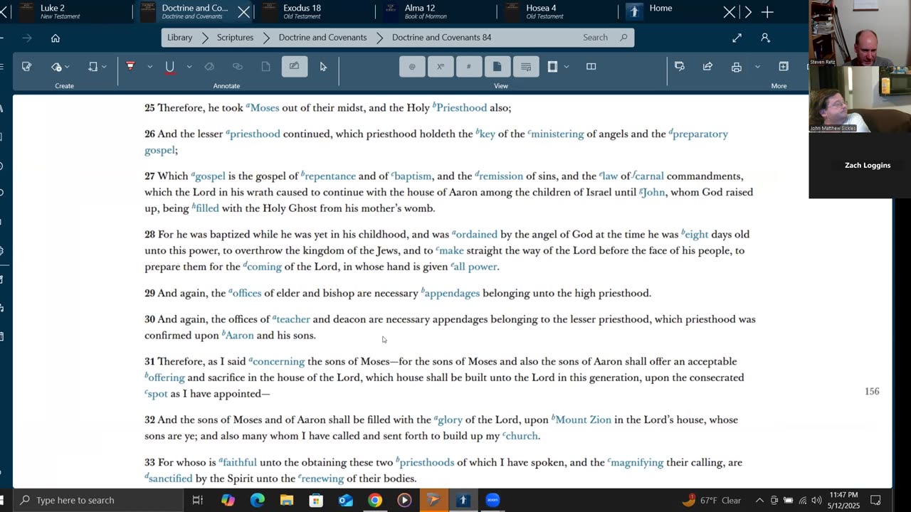 Scripture Study 2025-05-12 D&C LDS 84 & Ordinances