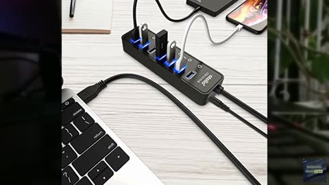 Powered USB Hub 3.0, Atolla 7-Port USB Data Hub Splitter with One Smart Charging