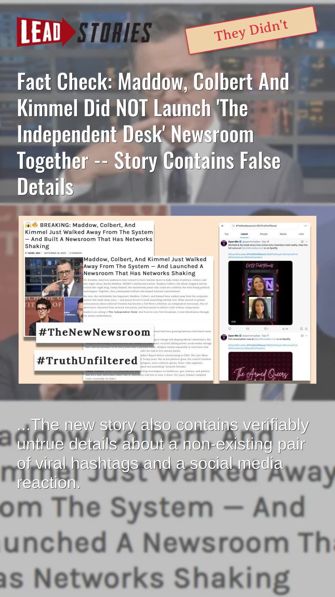Fact Check: Maddow, Colbert And Kimmel Did NOT Launch The Independent Desk Newsroom -- False Details