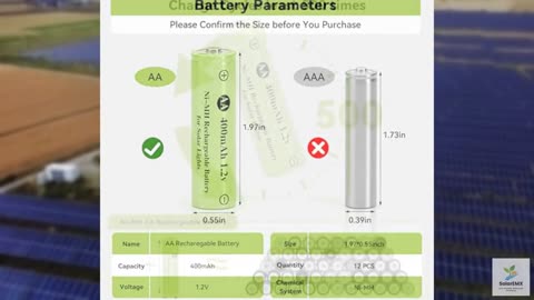 Hronn Solor Rechargeable Ni-MH AA 400mAh Bettery 12Pack Double A for Outdoor Sol