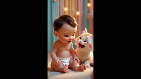 child and cute cat