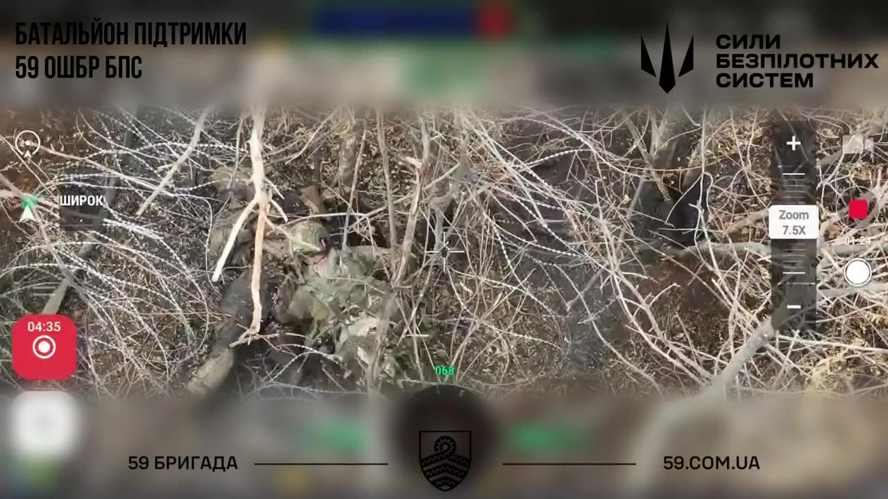Russian Soldier Trying to Crawl Through Razor-Wire Fortifications