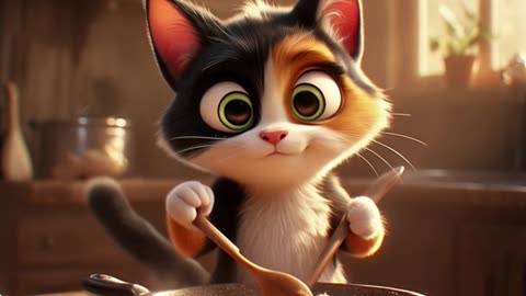 Cat cooking tuna balls