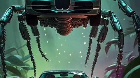 Bugatti Divo Lifted by Giant Alien Insects – 8K Biomechanical Jungle Madness!