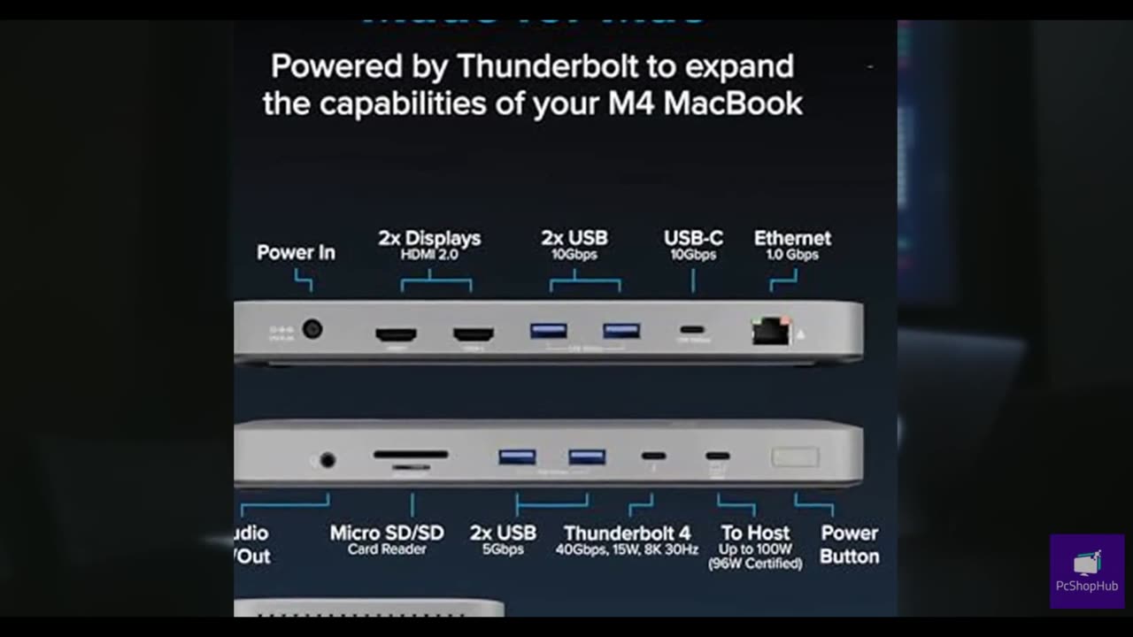 Plugable Thunderbolt 4 Dock for M4 MacBook Air & Pro: 100W Charging Driverless L
