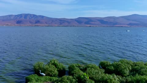 Aerial Shot Cruising Over a Lagoon