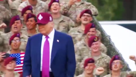 TRUMP ENTRANCE AT FT BRAGG AND SOLDIERS WELCOME