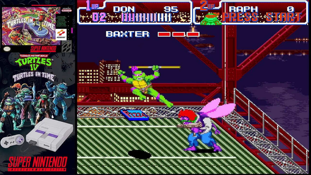 TMNT IV (Super Nintendo) - Level 1 boss: Baxter Stockman