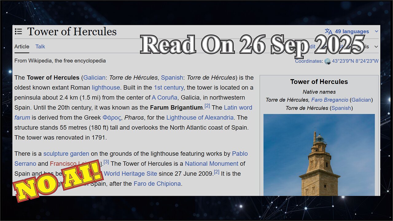 Tower of Hercules (No AI) - 26 September 2025
