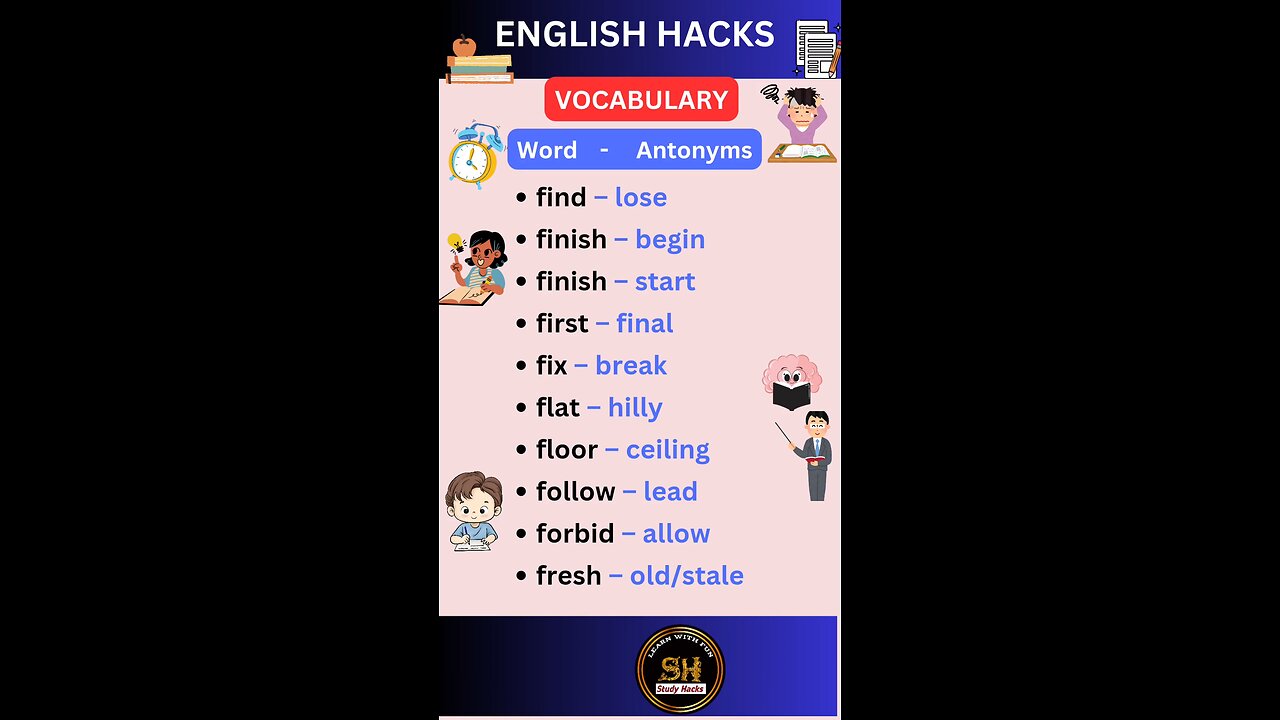 Most important daily use vocabulary with Antonyms 13 #studyhacks123 #vocabulary #english #shorts