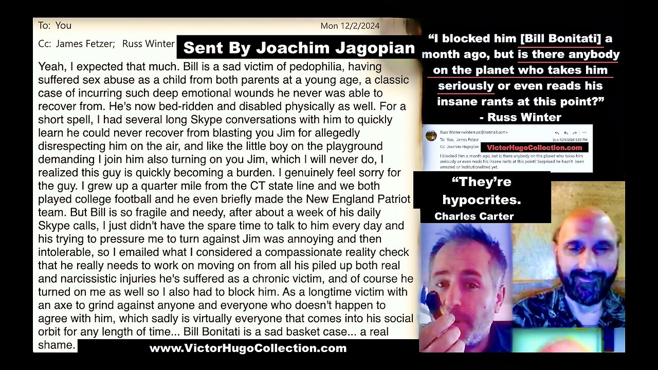 Joachim Hagopian Victim Shames Bill Bonitati Charles Carter Calls Jim Fetzer Russ Winter Hypocrites