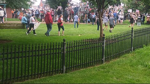 Live from Mullinix Park, Frederick, MD, "No Kings" protesters wave flags, chant "No Thrones,"