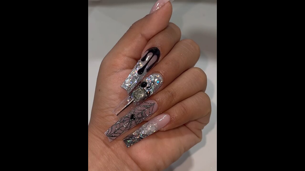 Crystal Glam Meets Dark Vibes 🕷✨ | Spider Nail Art That Bites!
