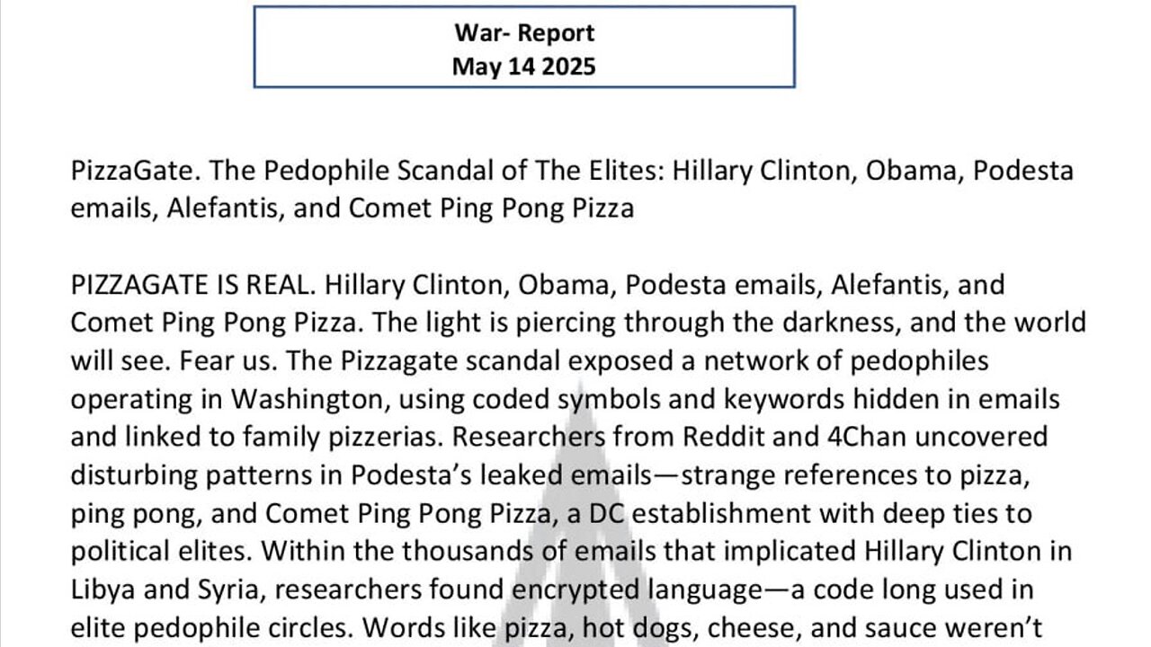 WAR REPORT - MAY 14 2025 - The Pedophile Scandal Of The Elites
