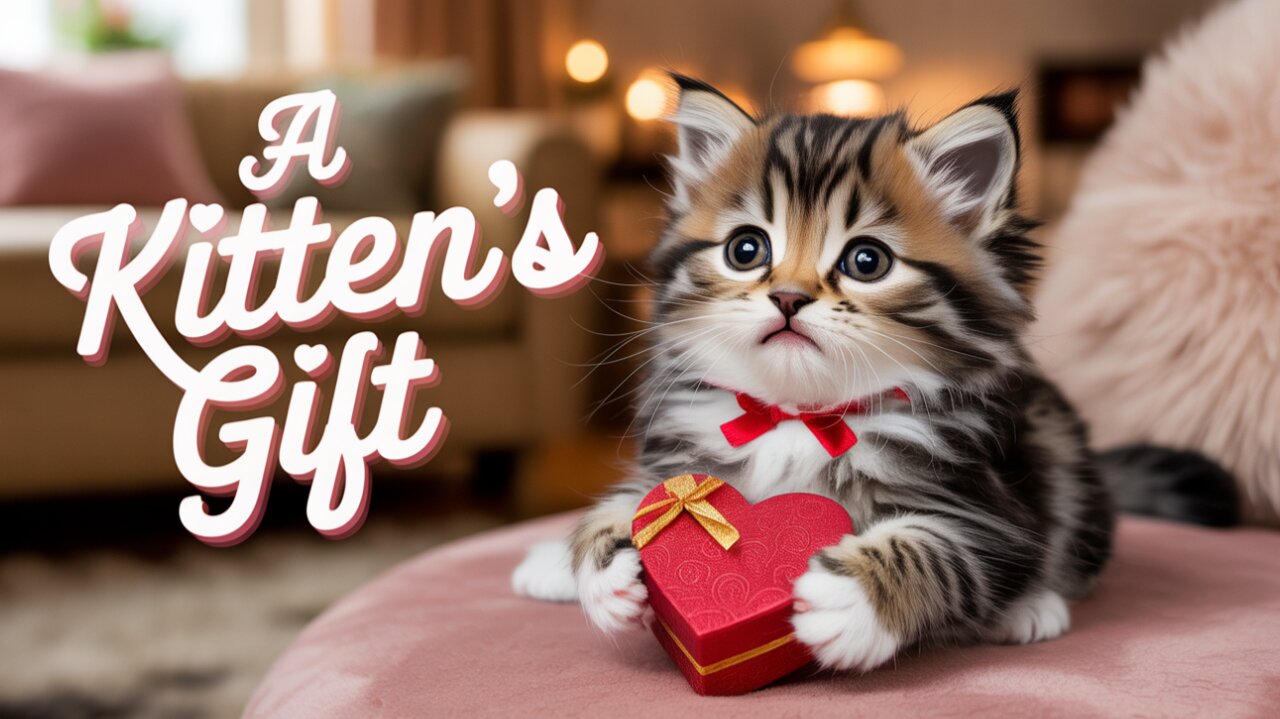 A cat gives gift to girl freind