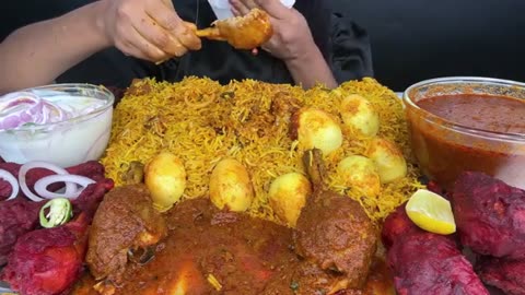 CHICKEN BIRYANI,CHICKEN LEG PIECE,EGG BIRYANI,CHICKEN CURRY,RAITA *ASMR EATING *