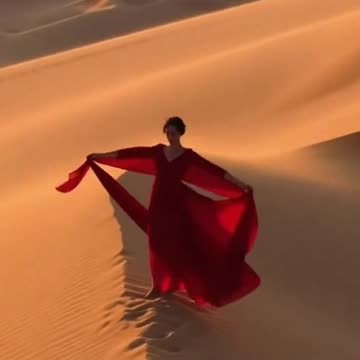 Elegant Woman in Flowing Dress | Desert Cinematic Photoshoot