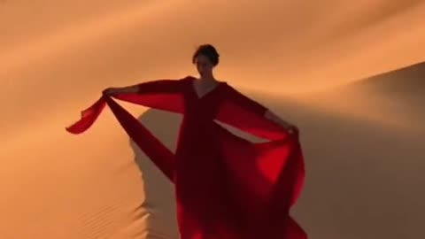 Elegant Woman in Flowing Dress | Desert Cinematic Photoshoot