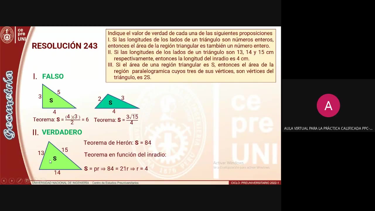 CEPRE UNI 2022 - 1 | Semana 11 | Geometría S1