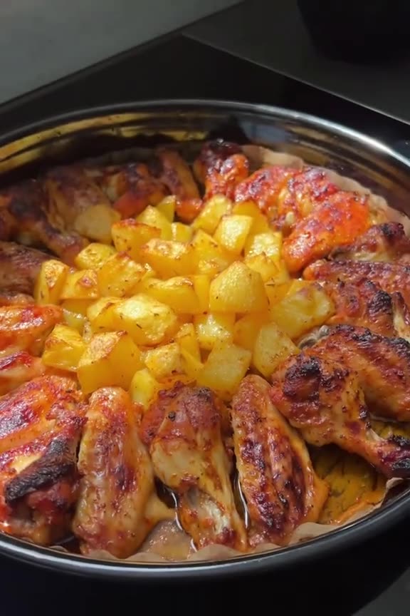 🍗🥔 Finger-Lickin' Good Chicken Wings with Crispy Potatoes!