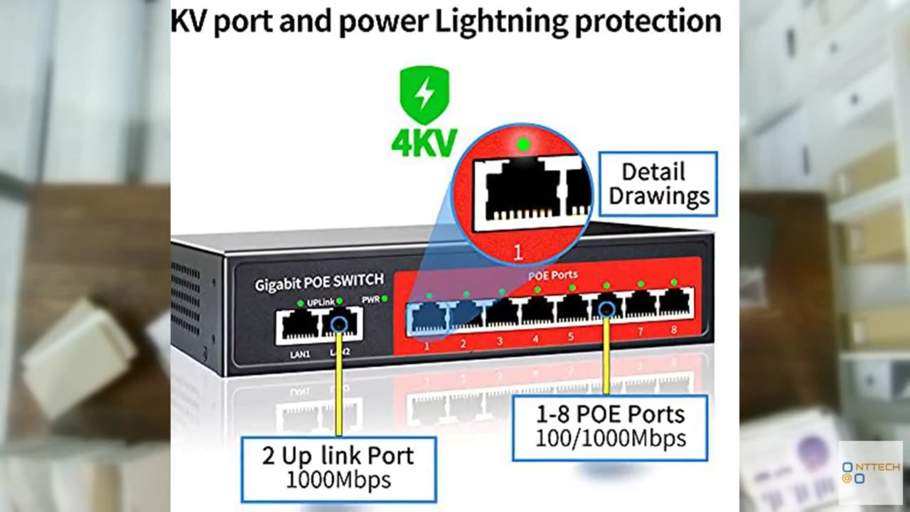 8 Port Gigabit PoE Switch with 2 Gigabit Uplink,802.3af/at Compliant,120W Built-