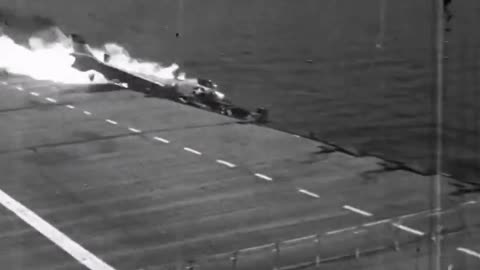 Vought F7U-3 Cutlass 129595 crashes on landing on USS Hancock