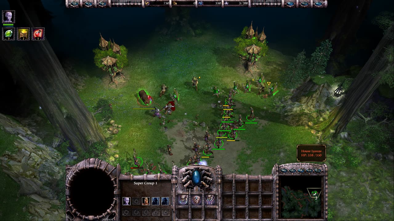 Armies of Exigo: mission 4: Emerging from Shadow; playing on Linux (Gentoo, Lutris), hard, won