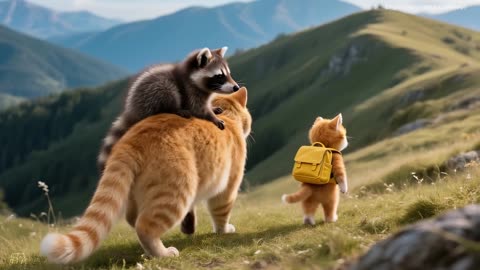 Ginger and Mama Cat Help a Lost Raccoon
