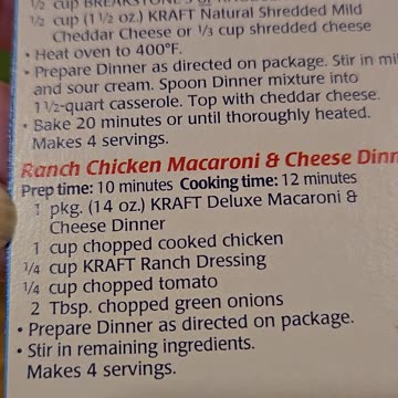 Recipe for Ranch Mac and Cheese Easy week night dinner