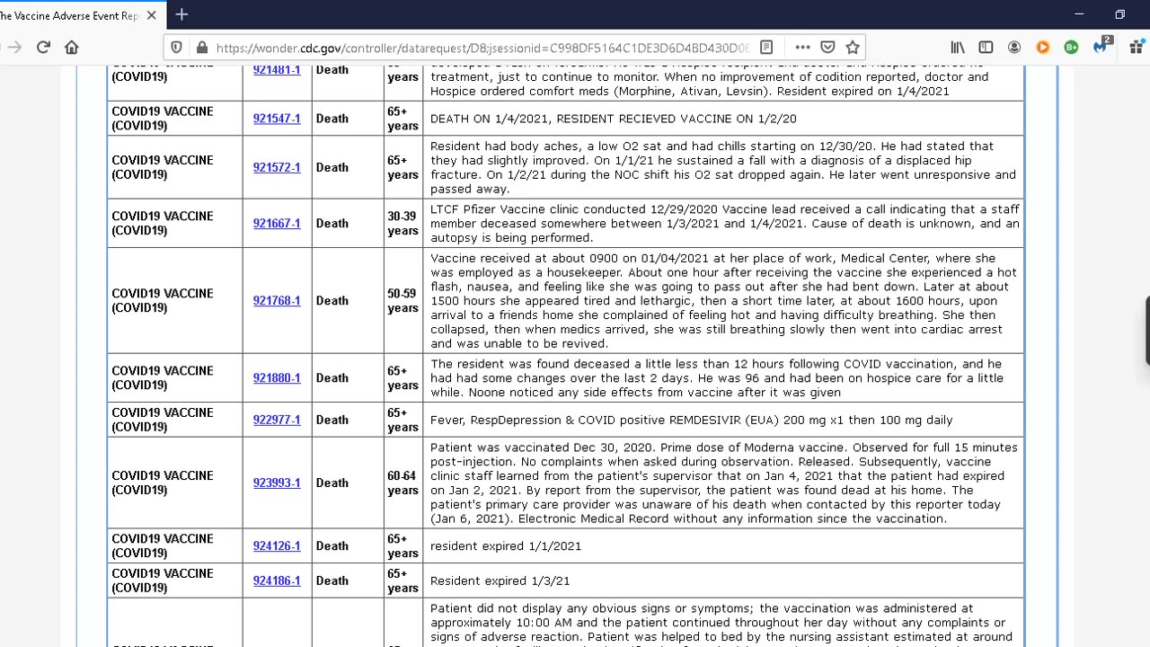 CDC Wondersearch to see adverse events-01-2021