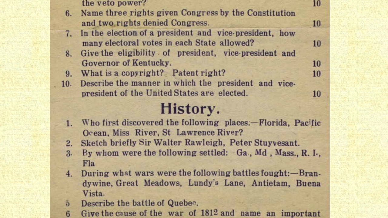 1912 Eighth Grade Examination for Bullitt County Schools