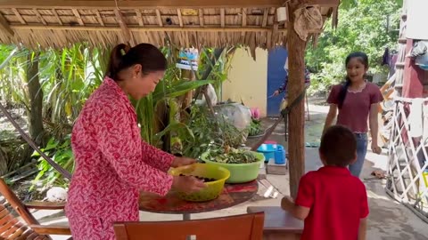 Sreypov Life Show- Seyhak help mommy to pick java plum - jambolan plum recipe - Family food cooking