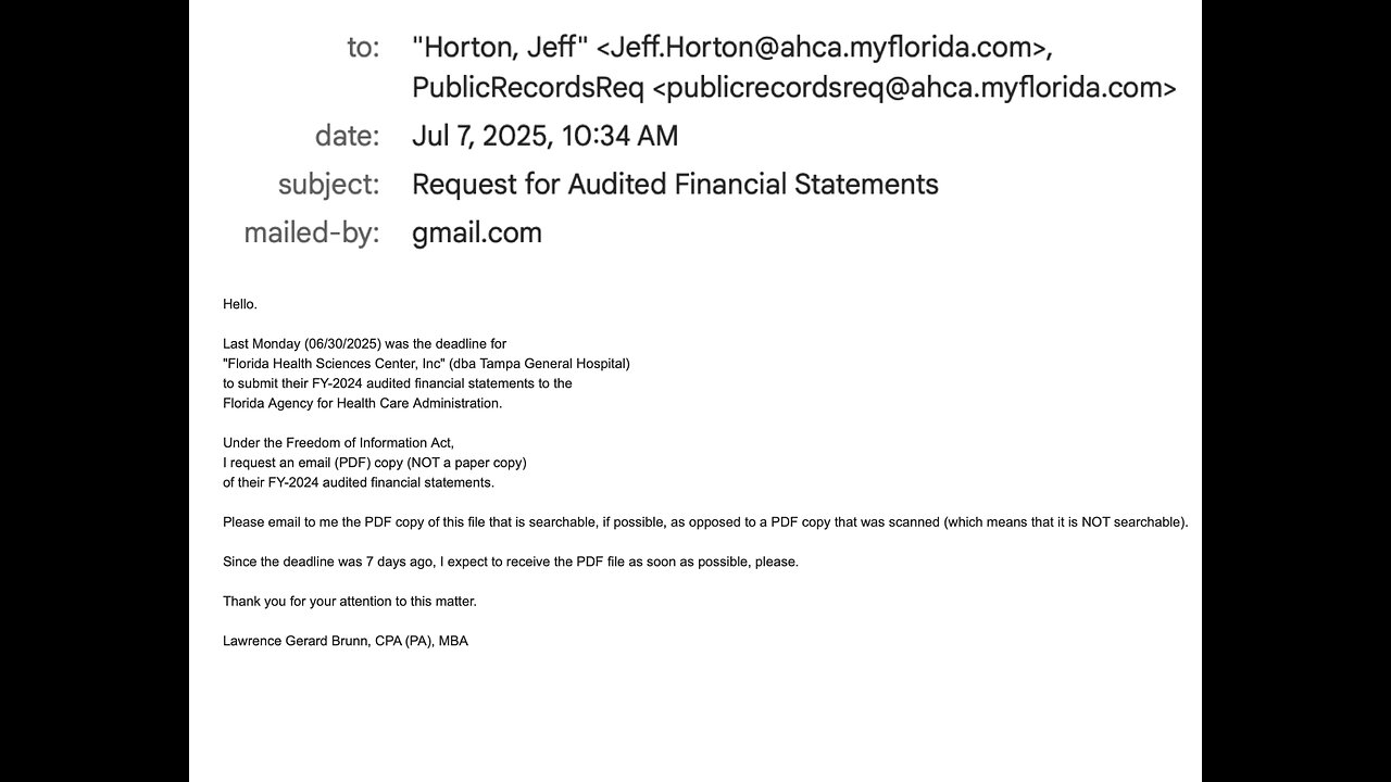 Email to Florida AHCA