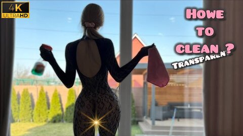 Apartment Girls | Sophia How to Clean Windows | Transparent Challenge in Mesh Pantyhose 4K HD