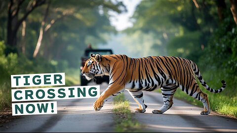 "Incredible Moment: Tiger Casually Crosses Jungle Road | Rare Wildlife Sighting"