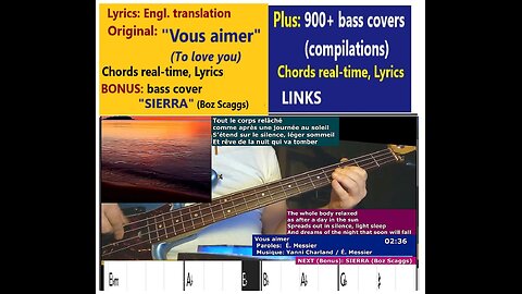 (Engl. Transl.) "Vous aimer" (To love you) _ Chords real-time, Lyrics _ 900+ bass covers (compilations) LINKS