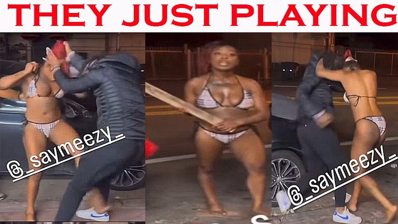 Woman in A Bikini Fighting A Woman With A Hoodie On