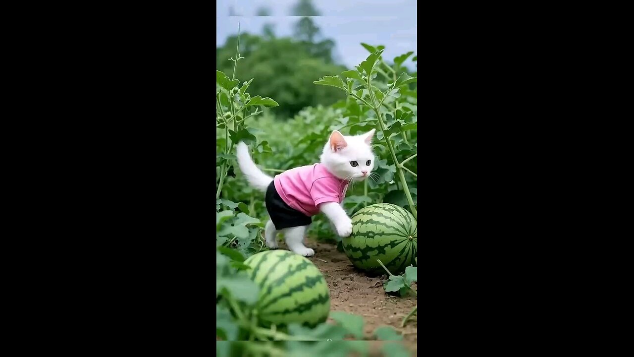 Cut kitten steals watermelon to make Pudding #cute #kitten #funny #shorts
